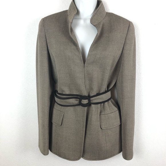 Carlisle Jackets & Blazers - Carlisle Tweed Wool Belted Blazer Mock Collar